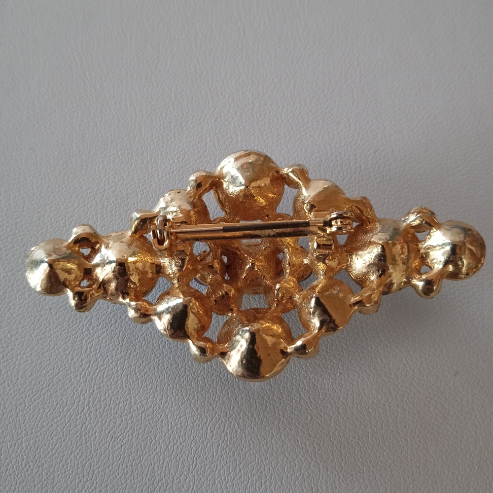 Beautiful VTG 50s/60s 3" Brooch/Pin/Scarf Closure Violets Greens Crystal Stones - Picture 3 of 4